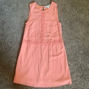 Super cute coral color lined dress with flower stitching SZ M